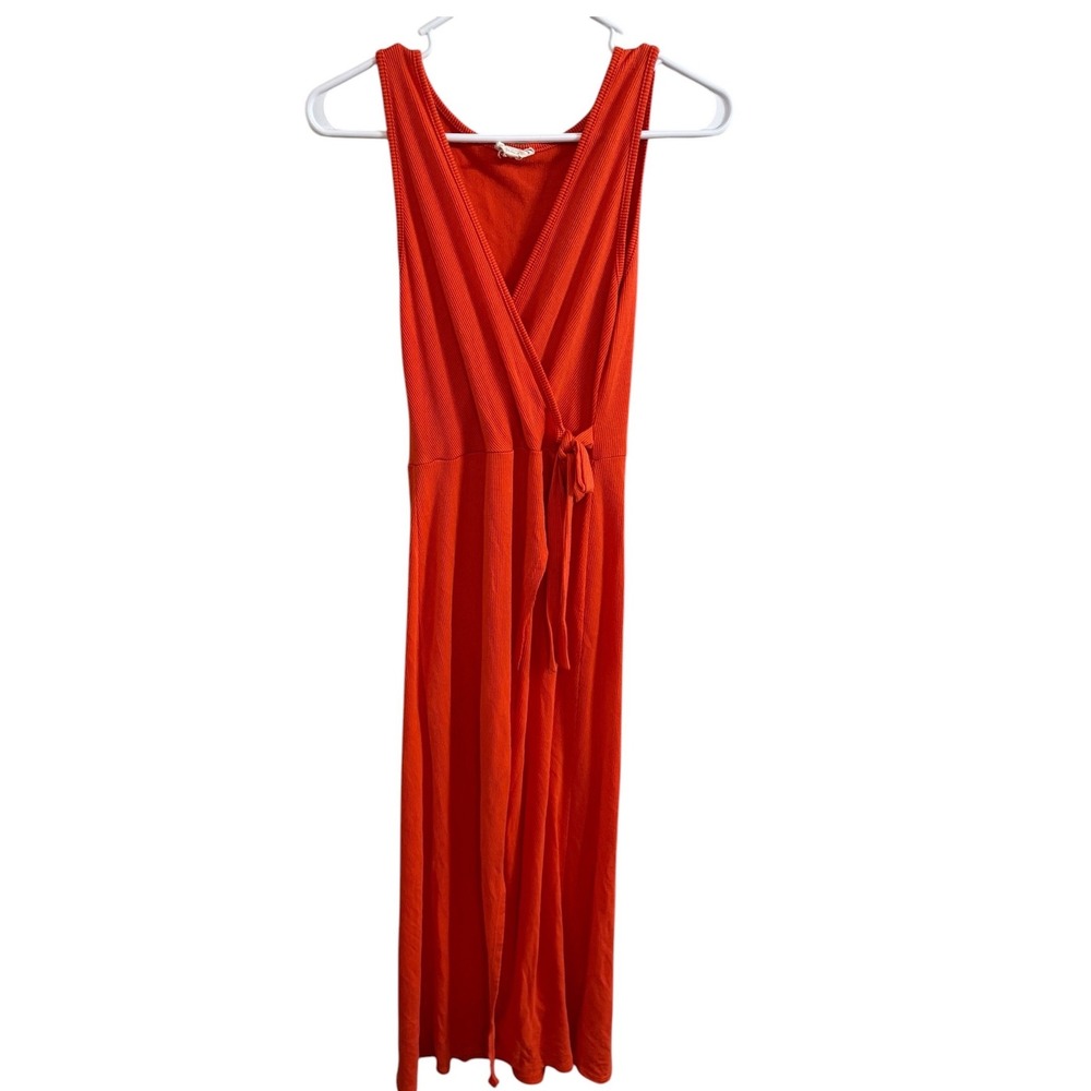 Rust Orange Ribbed Knit Wrap Maxi Dress Boho Coastal Cowgirl Western medium - Picture 2 of 4